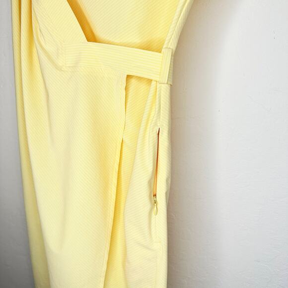 NWOT Athleta Newport Active Stretchy Wrap Dress City Stripe Lunaria Yellow Small - Picture 6 of 14